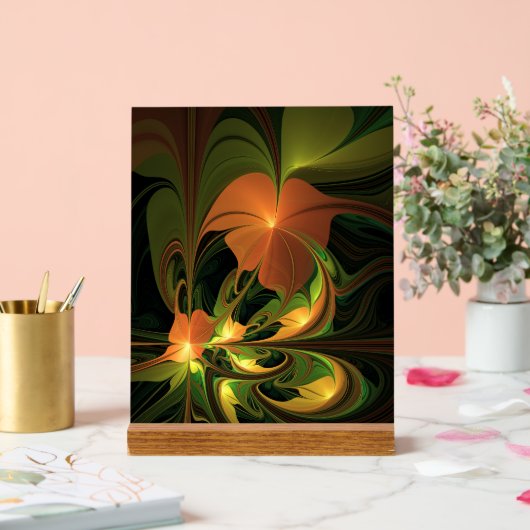 Fantasie Plant Abstract Groen Roest Bruin Fractal Acryl Bord (Huwelijk)
