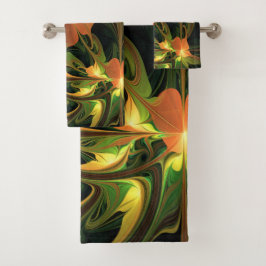 Fantasie Plant Abstract Groen Roest Bruin Fractal Bad Handdoek