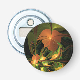 Fantasie Plant Abstract Groen Roest Bruin Fractal Button Flesopener