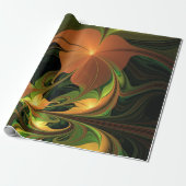 Fantasie Plant Abstract Groen Roest Bruin Fractal Cadeaupapier (Uitgerold)