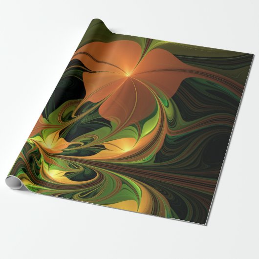 Fantasie Plant Abstract Groen Roest Bruin Fractal Cadeaupapier (Uitgerold)