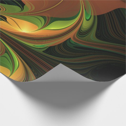 Fantasie Plant Abstract Groen Roest Bruin Fractal Cadeaupapier (Hoek)