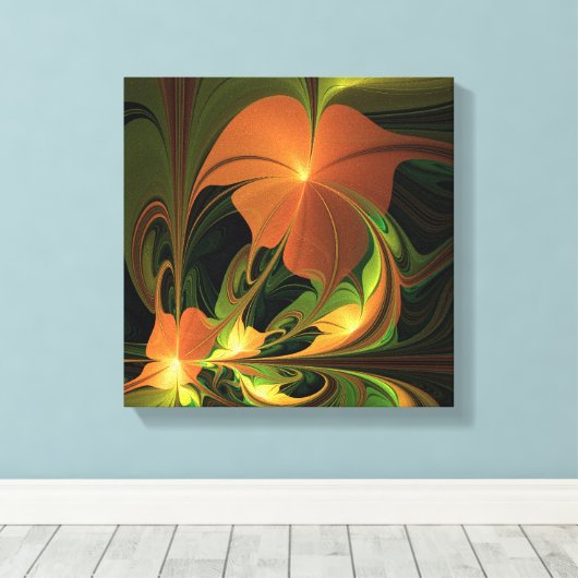 Fantasie Plant Abstract Groen Roest Bruin Fractal Canvas Afdruk (Insitu (Houten vloer))