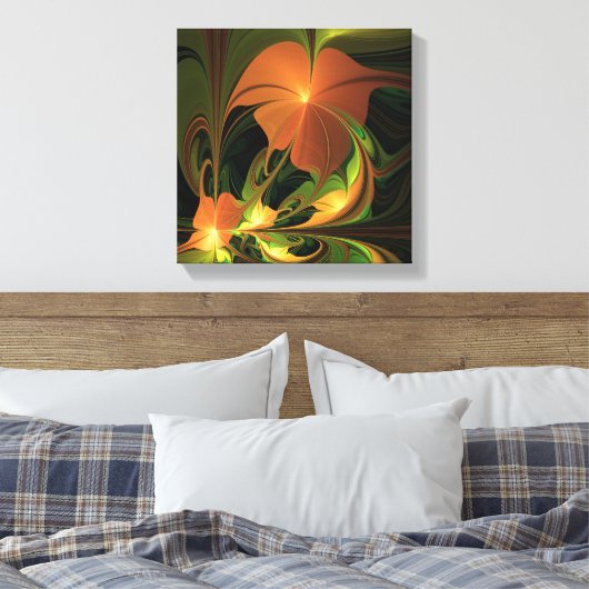 Fantasie Plant Abstract Groen Roest Bruin Fractal Canvas Afdruk (Insitu (Slaapkamer))