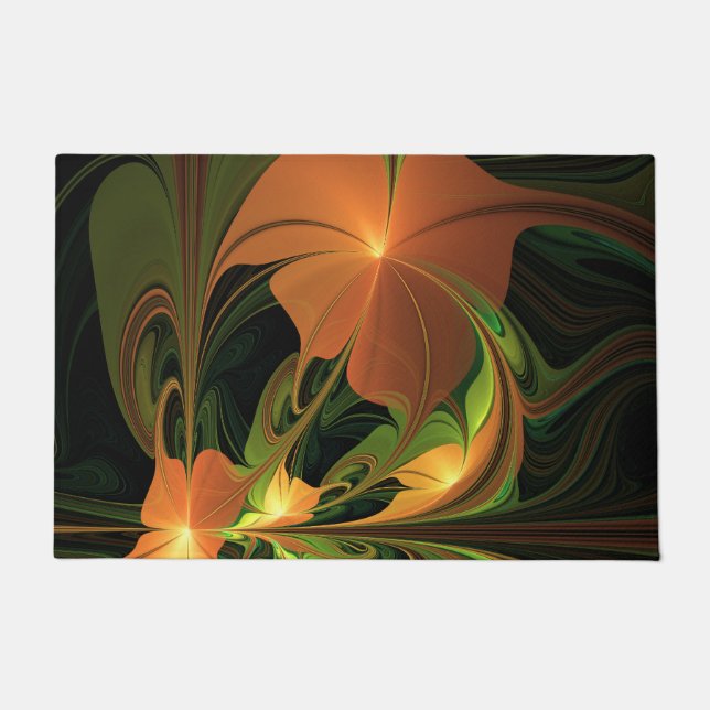 Fantasie Plant Abstract Groen Roest Bruin Fractal Deurmat (Voorkant)