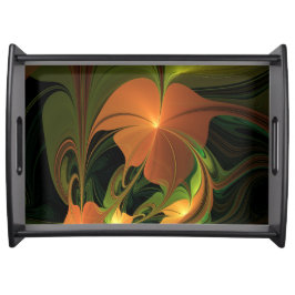 Fantasie Plant Abstract Groen Roest Bruin Fractal Dienblad