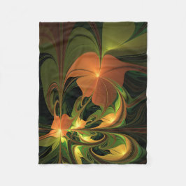 Fantasie Plant Abstract Groen Roest Bruin Fractal Fleece Deken