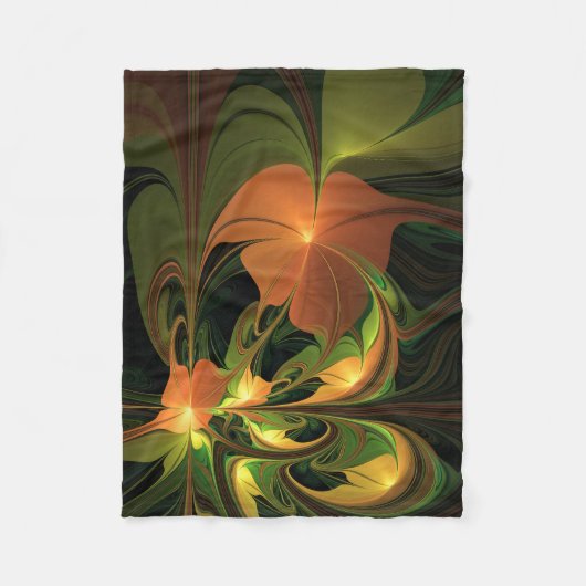 Fantasie Plant Abstract Groen Roest Bruin Fractal Fleece Deken (Voorkant)