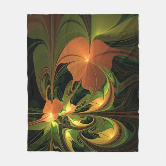 Fantasie Plant Abstract Groen Roest Bruin Fractal Fleece Deken (Voorkant)