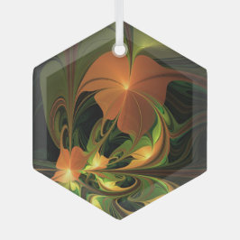 Fantasie Plant Abstract Groen Roest Bruin Fractal Glas Ornament