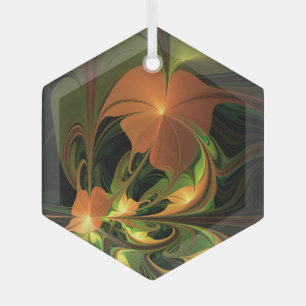 Fantasie Plant Abstract Groen Roest Bruin Fractal Glas Ornament