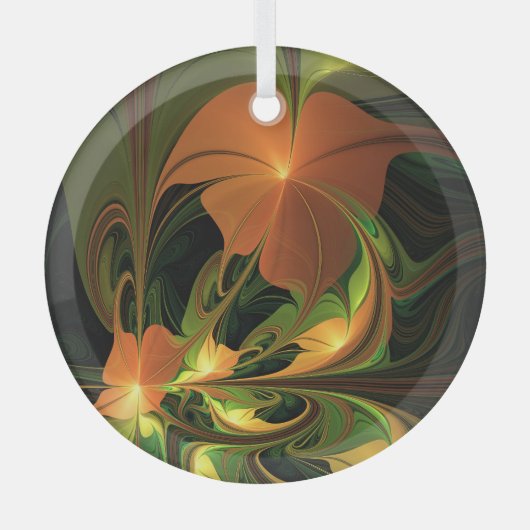 Fantasie Plant Abstract Groen Roest Bruin Fractal Glas Ornament (Voorkant)