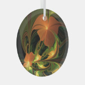 Fantasie Plant Abstract Groen Roest Bruin Fractal Glas Ornament (Voorkant Rechts)