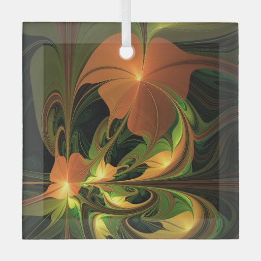 Fantasie Plant Abstract Groen Roest Bruin Fractal Glas Ornament (Voorkant)
