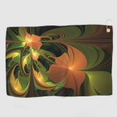 Fantasie Plant Abstract Groen Roest Bruin Fractal Golfhanddoek (Horizontaal)