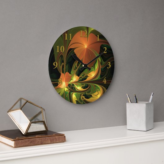 Fantasie Plant Abstract Groen Roest Bruin Fractal Grote Klok (Kantoor)