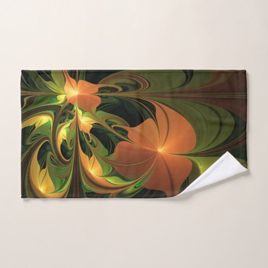 Fantasie Plant Abstract Groen Roest Bruin Fractal Handdoek (Handdoek)