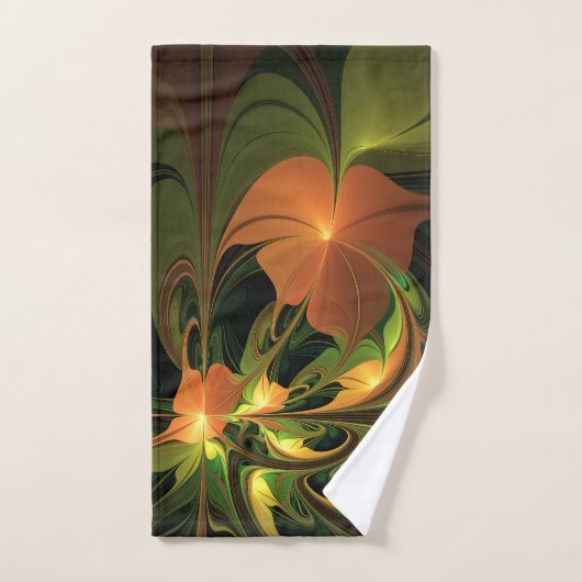 Fantasie Plant Abstract Groen Roest Bruin Fractal Handdoek (Handdoek)