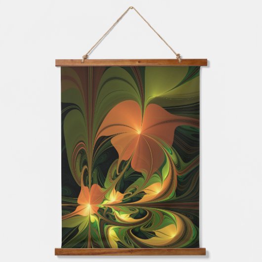 Fantasie Plant Abstract Groen Roest Bruin Fractal Hangend Wandkleed (Voorkant)