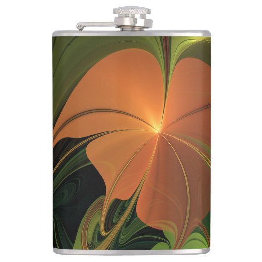 Fantasie Plant Abstract Groen Roest Bruin Fractal Heupfles (Voorkant)