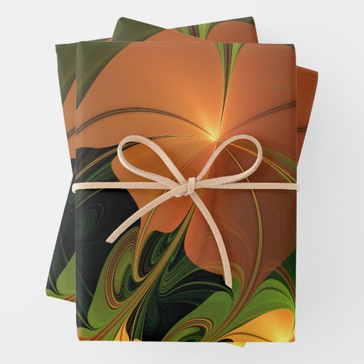 Fantasie Plant Abstract Groen Roest Bruin Fractal Inpakpapier Vel (In situ)