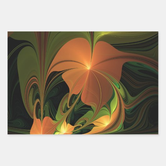 Fantasie Plant Abstract Groen Roest Bruin Fractal Inpakpapier Vel (Voorkant)