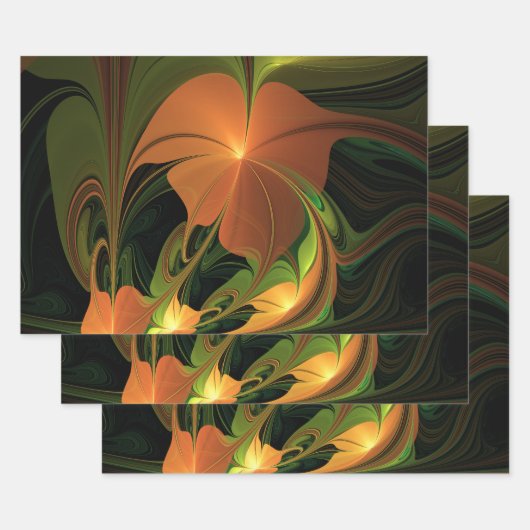 Fantasie Plant Abstract Groen Roest Bruin Fractal Inpakpapier Vel (Set)
