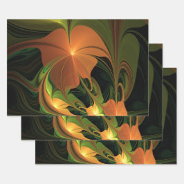 Fantasie Plant Abstract Groen Roest Bruin Fractal Inpakpapier Vel