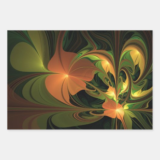 Fantasie Plant Abstract Groen Roest Bruin Fractal Inpakpapier Vel (Voorkant 2)