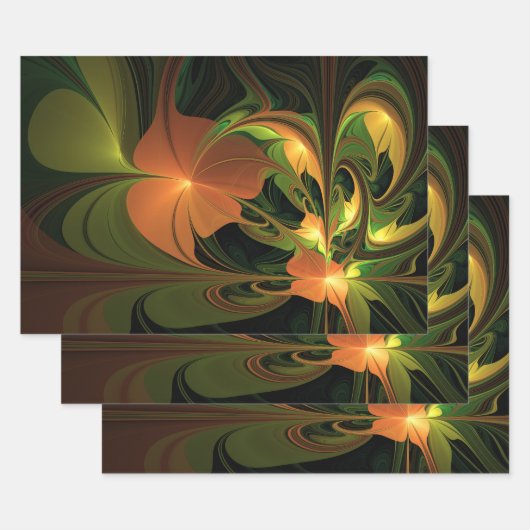 Fantasie Plant Abstract Groen Roest Bruin Fractal Inpakpapier Vel (Set)