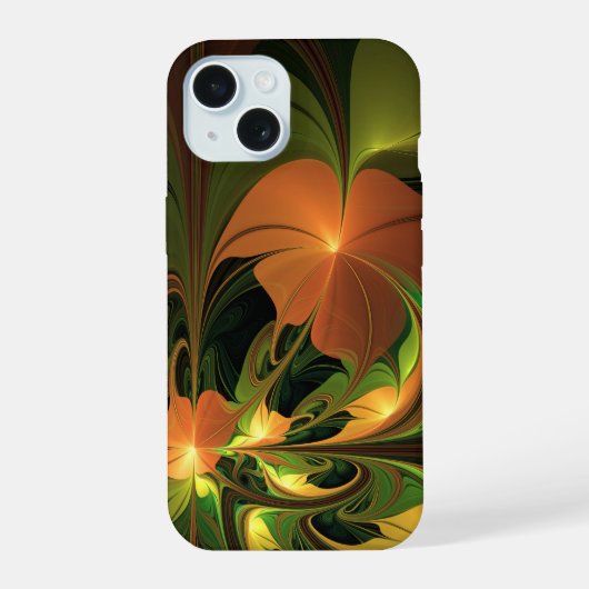 Fantasie Plant Abstract Groen Roest Bruin Fractal iPhone 15 Case (Achterkant)