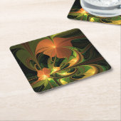 Fantasie Plant Abstract Groen Roest Bruin Fractal Kartonnen Onderzetters (Schuin)