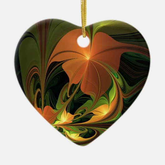 Fantasie Plant Abstract Groen Roest Bruin Fractal Keramisch Ornament (Voorkant)