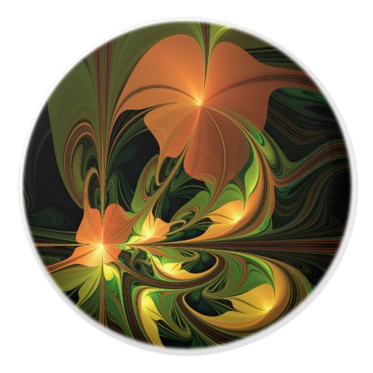 Fantasie Plant Abstract Groen Roest Bruin Fractal Keramische Knop (Voorkant)