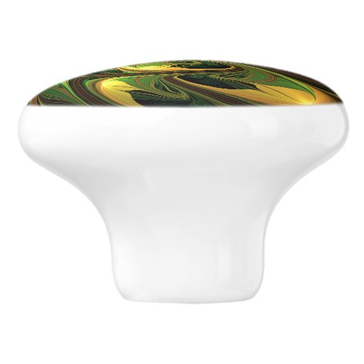 Fantasie Plant Abstract Groen Roest Bruin Fractal Keramische Knop (Zijkant)