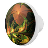 Fantasie Plant Abstract Groen Roest Bruin Fractal Keramische Knop (Rechts)