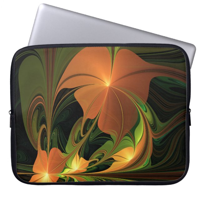 Fantasie Plant Abstract Groen Roest Bruin Fractal Laptop Sleeve (Voorkant)
