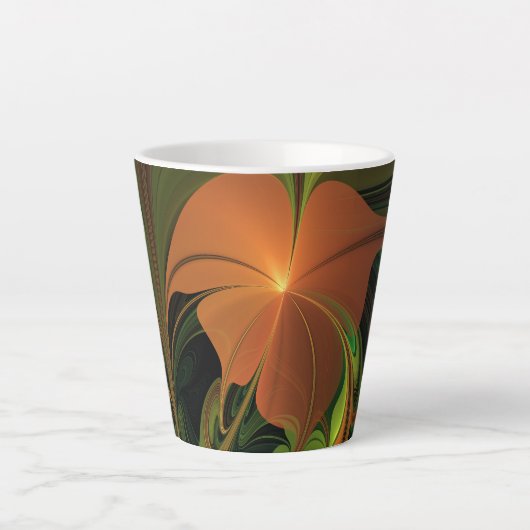 Fantasie Plant Abstract Groen Roest Bruin Fractal Latte Mok (Voorkant)