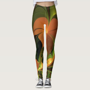 Fantasie Plant Abstract Groen Roest Bruin Fractal Leggings