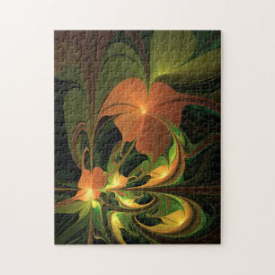 Fantasie Plant Abstract Groen Roest Bruin Fractal Legpuzzel