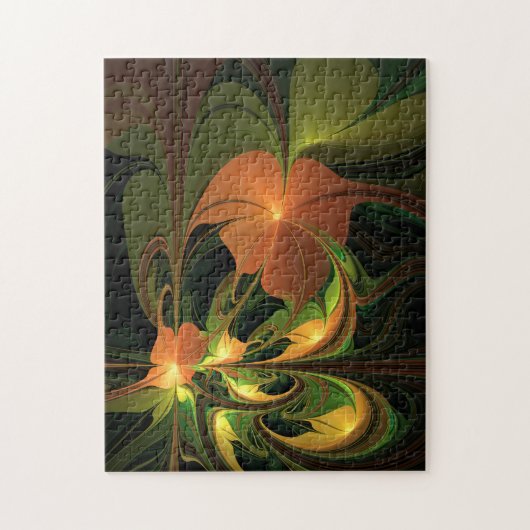 Fantasie Plant Abstract Groen Roest Bruin Fractal Legpuzzel (Verticaal)