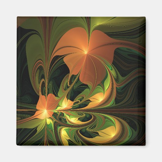 Fantasie Plant Abstract Groen Roest Bruin Fractal Magneet (Voorkant)