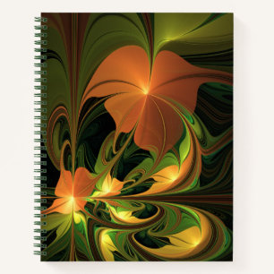 Fantasie Plant Abstract Groen Roest Bruin Fractal Notitieboek