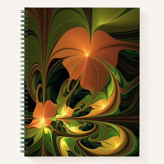 Fantasie Plant Abstract Groen Roest Bruin Fractal Notitieboek (Voorkant)