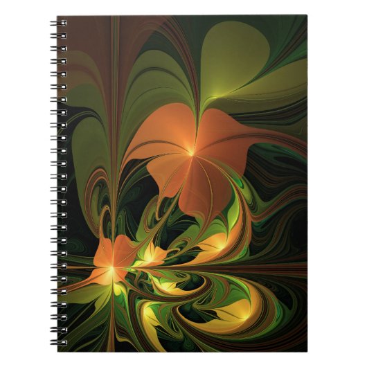Fantasie Plant Abstract Groen Roest Bruin Fractal Notitieboek (Voorkant)
