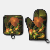 Fantasie Plant Abstract Groen Roest Bruin Fractal Ovenwant & Pannenlap Set (Voorkant)