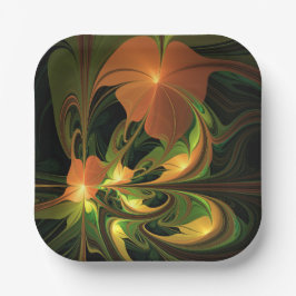 Fantasie Plant Abstract Groen Roest Bruin Fractal Papieren Bordje