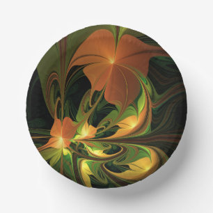 Fantasie Plant Abstract Groen Roest Bruin Fractal Papieren Kommen