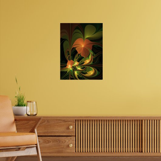 Fantasie Plant Abstract Groen Roest Bruin Fractal Poster (Woonkamer 2)