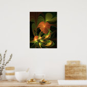 Fantasie Plant Abstract Groen Roest Bruin Fractal Poster (Keuken)